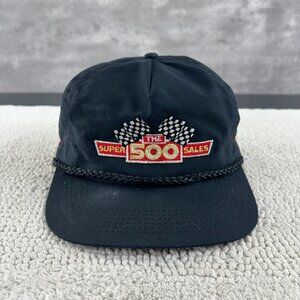 Vintage Super Sales 500 Strap Back Trucker Rope Hat OSFA Nascar Racing Black